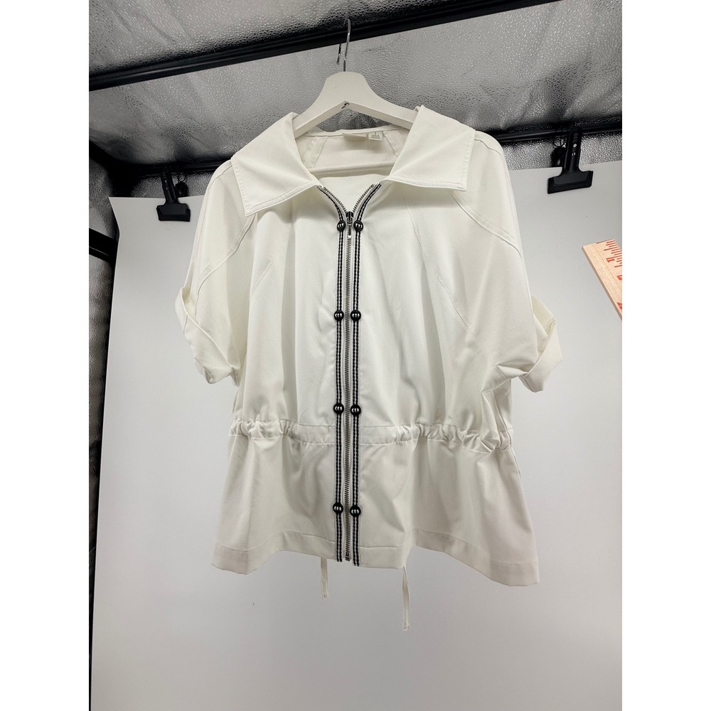 Chicos Zenergy Womens White Short Sleeve Full Zip Drawstring Jacket Size 1 M